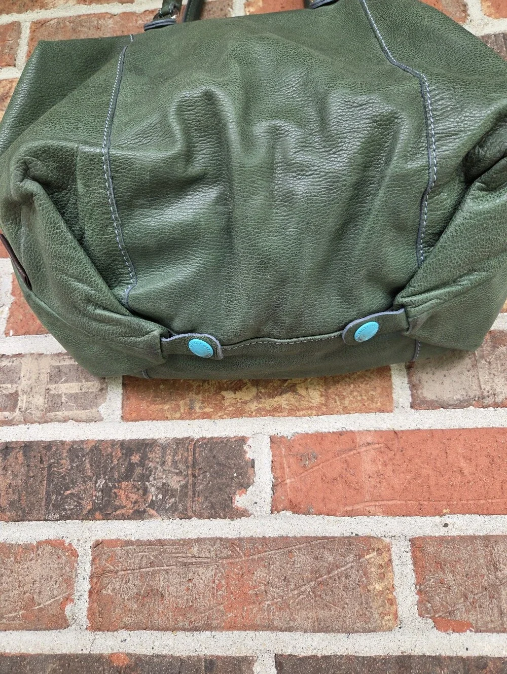 Gabs Green Leather Satchel with Turquoise Accents